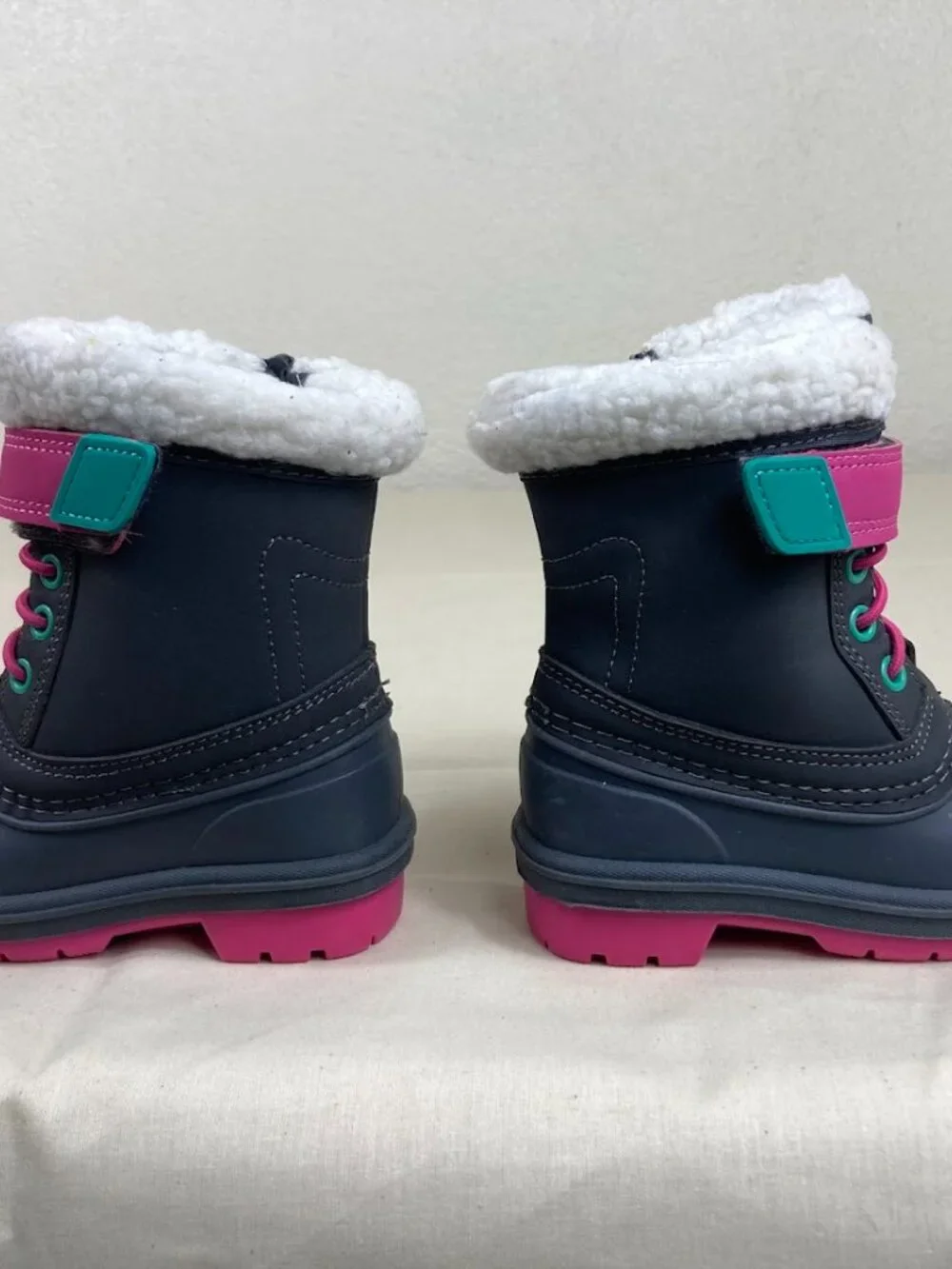 Cat & Jack Toddler Winter Boots Gray Pink Thermolite Size 5 Faux Fur